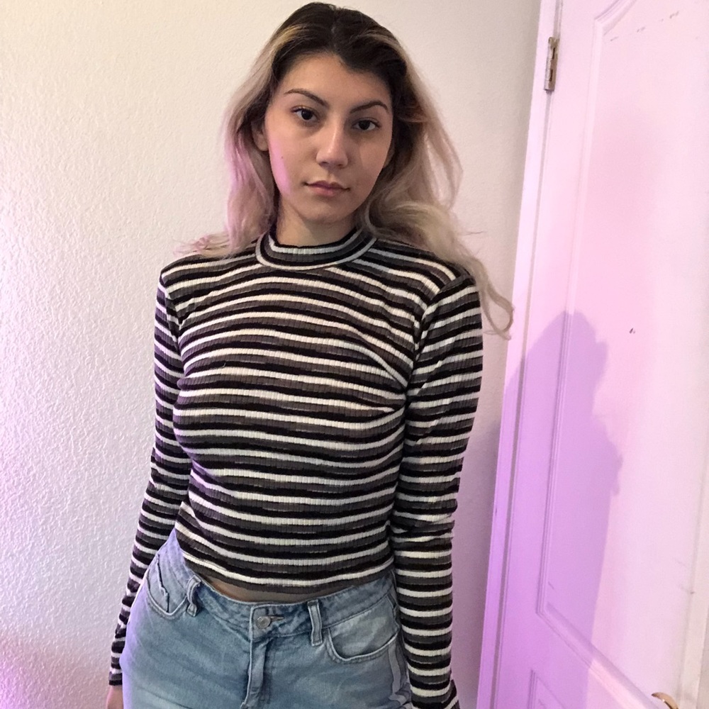 Striped Mock Neck Long Sleeve